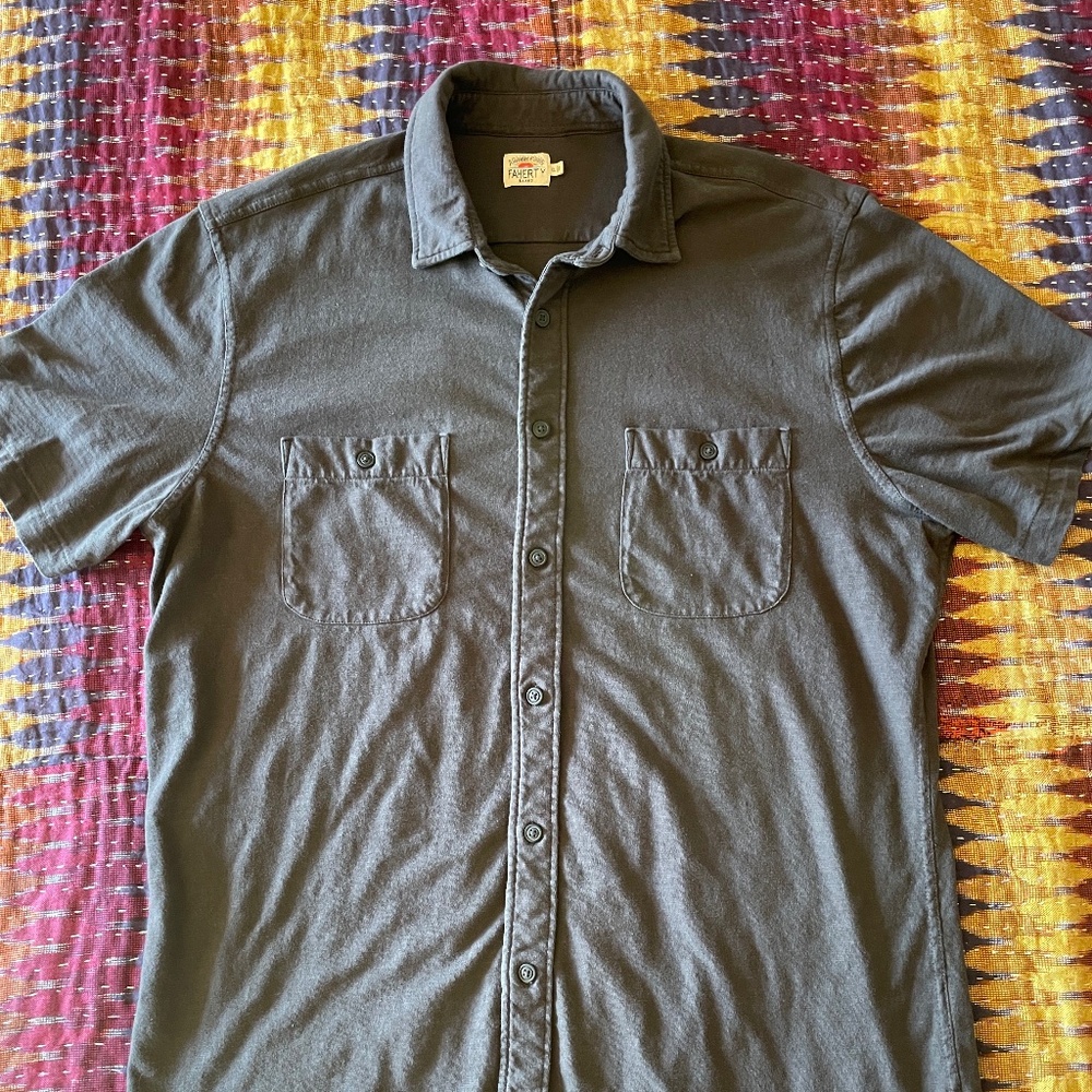 Faherty Knit Short Sleeve Button Shirt — Mens XL — 100% Cotton